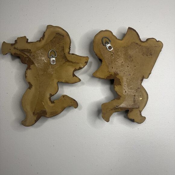 Vintage 2 Cherub Angel Christmas Wall Decoration Gold MCM Hollywood Regency - Picture 4 of 12